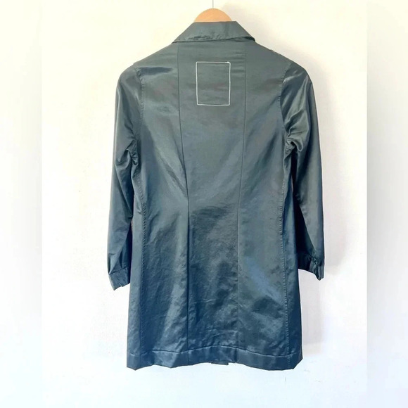 Holt Renfrew Vintage Blue Cotton Collared Long Line Button Front Jacket Size 44 - Picture 10 of 13